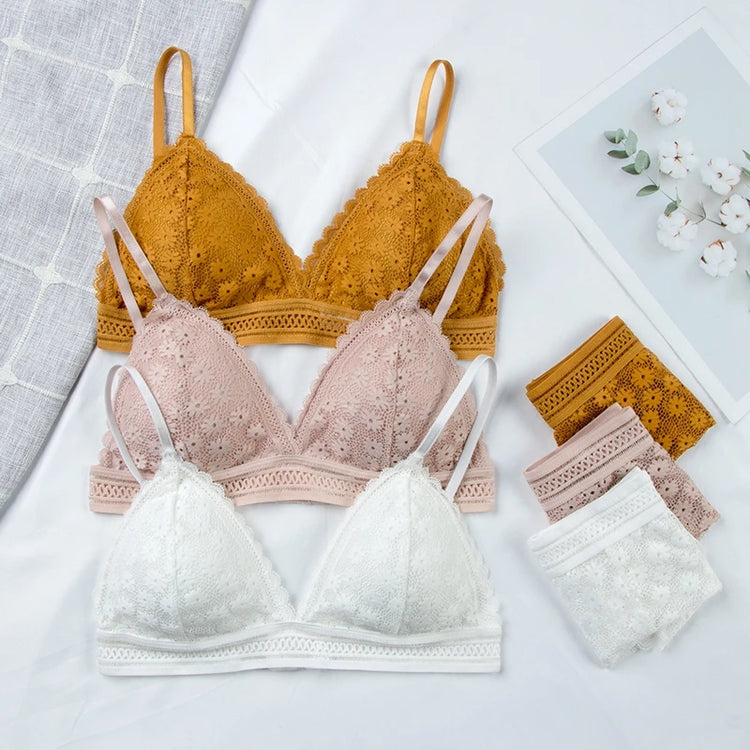 Women's Lace Padded Bralette and Brief Set