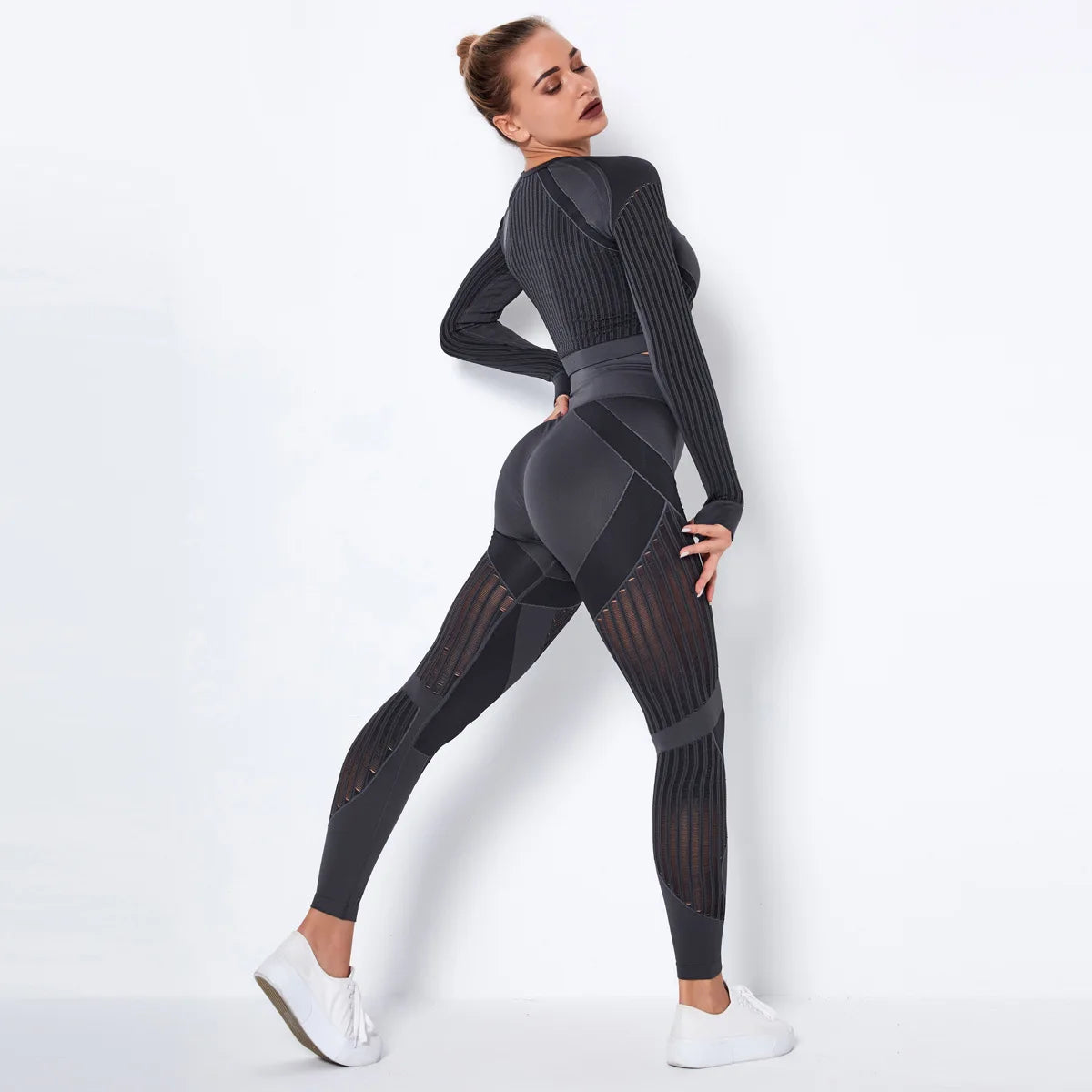 Women's Long-Sleeve Workout Set with High-Waist Leggings